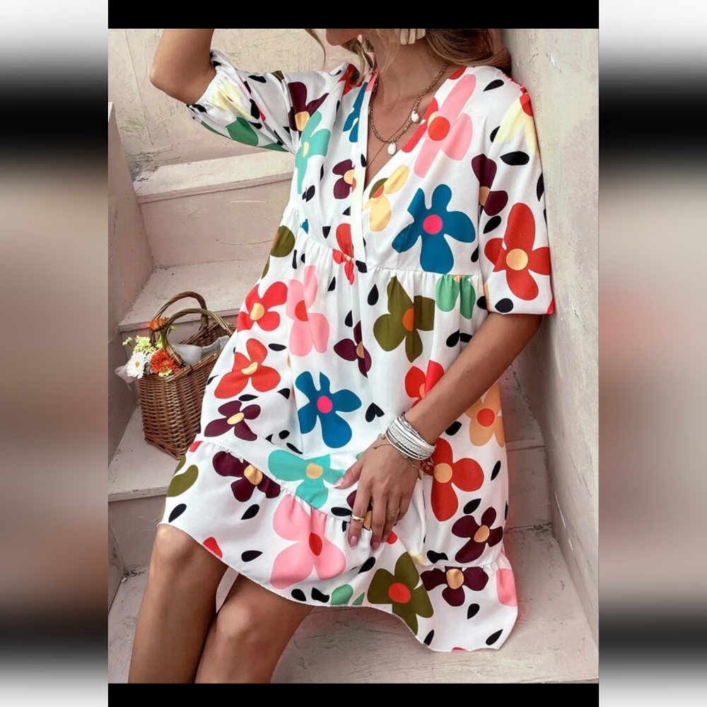 Floral Smock Dress size 8/10 - Picture 1 of 2